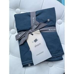 West Elm One (1) Organic Cotton Standard Pillow Sham Navy Blue New